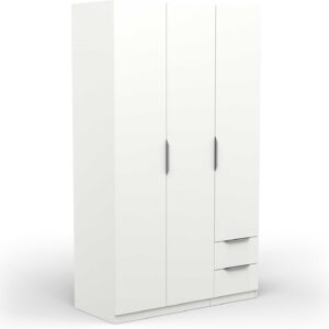 Modern 3 Door 2 Drawer Wardrobe with 4 Niches Wardrobe - Matt White - 119.5 x 51 x 203 cm