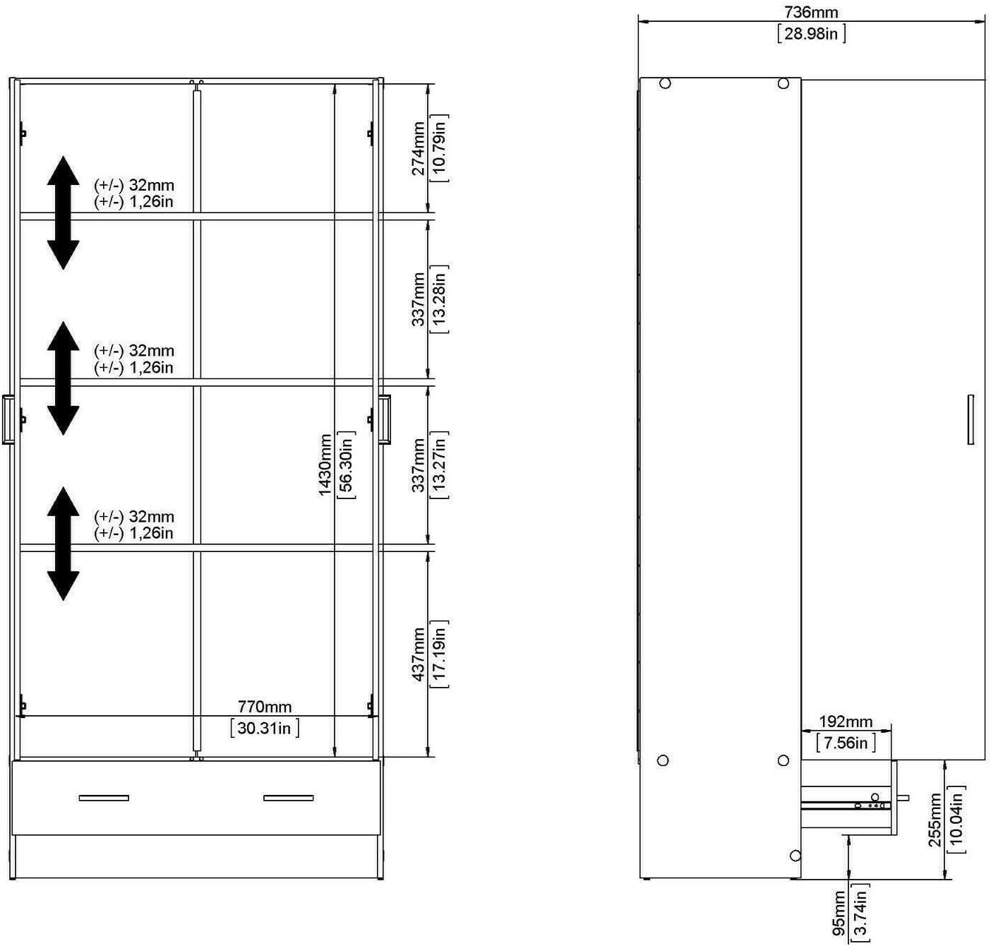 Dmora - Two-door wardrobe with one drawer, oak color, 79 x 35 x h171 cm - Image 3