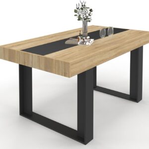 IDMarket - Phoenix Rectangular Dining Table for 6 People Wood and Black Central Band 160 cm